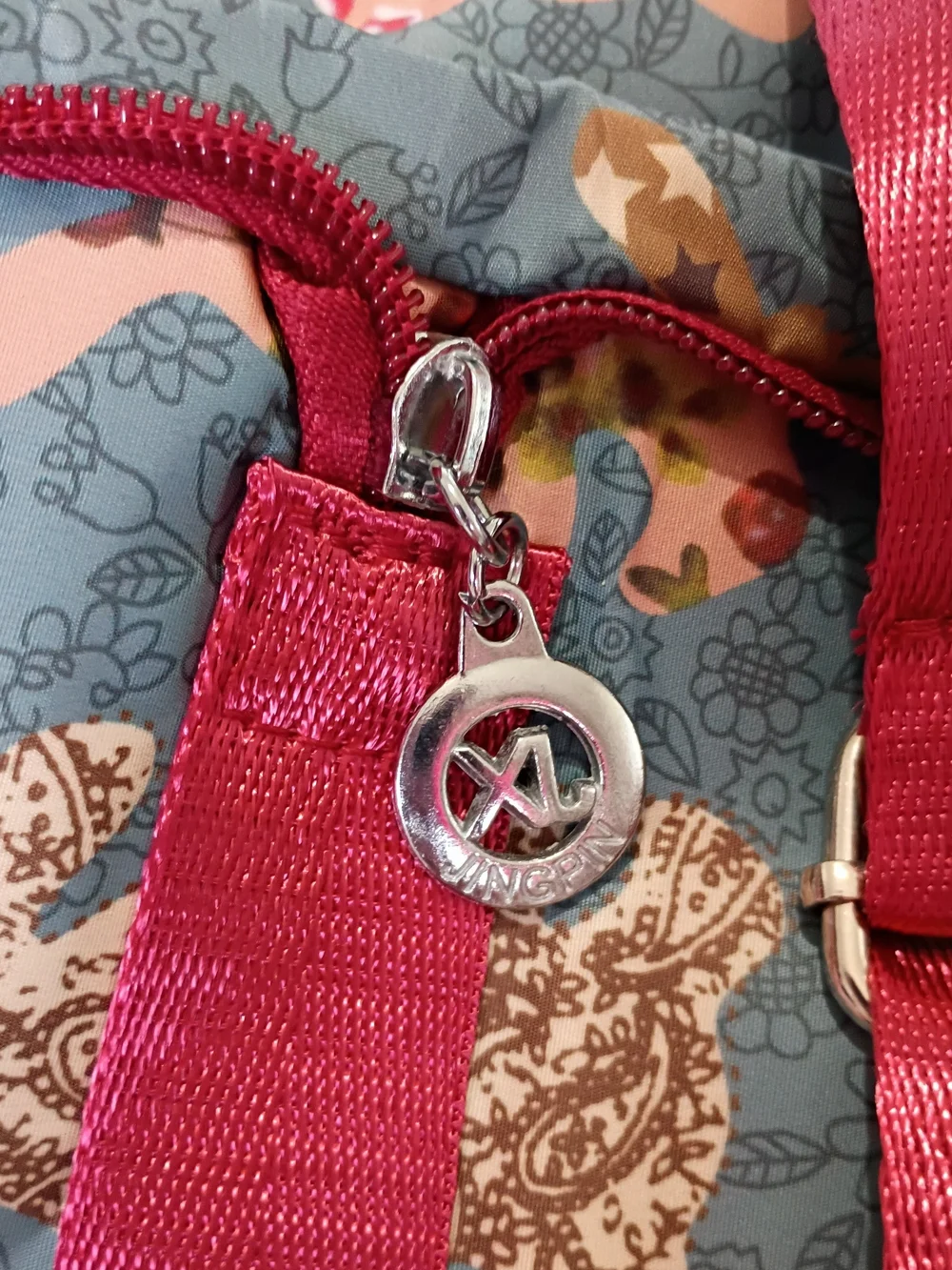 Foldable Drawstring Backpack Floral Bunny Patchwork Pattern Pocket On Front